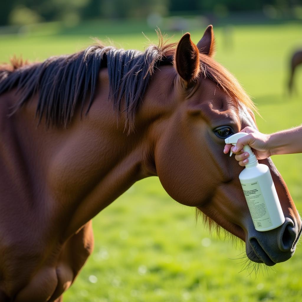 Applying Fly Spray to a Horse