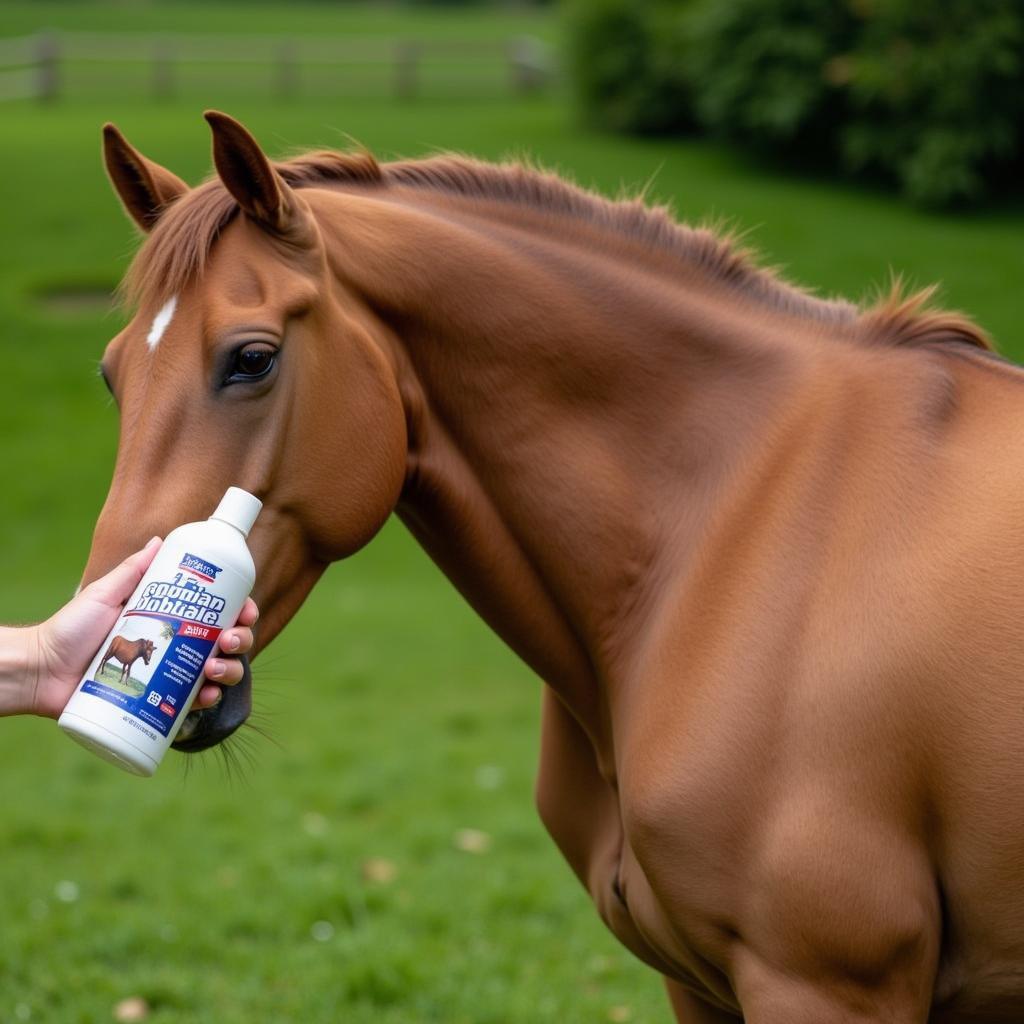 Applying Fly Spray to a Horse