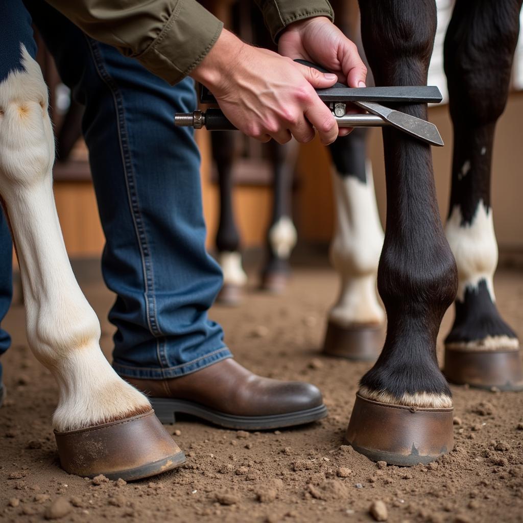 Farrier Applying New Shoes to a Horse