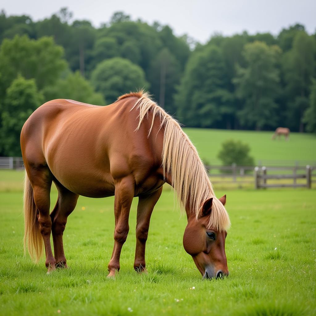 Horse Grazing Peacefully in a Paddock at a Rescue