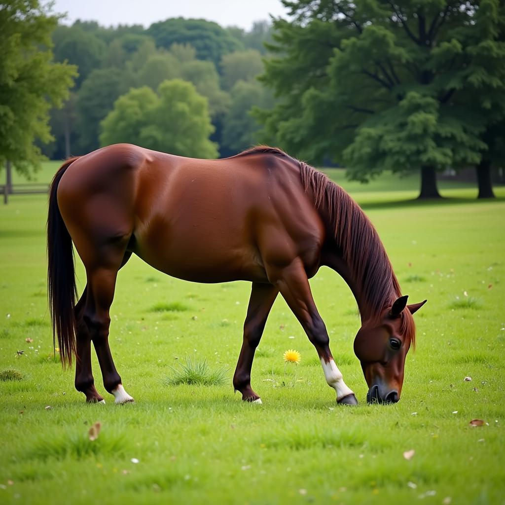 Horse Grazing Pain-Free in a Pasture