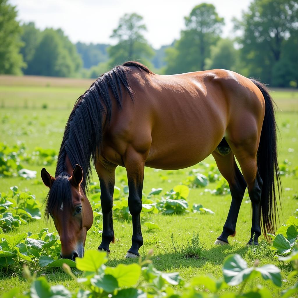 Horse Grazing Pasture with Potential Lactone Exposure