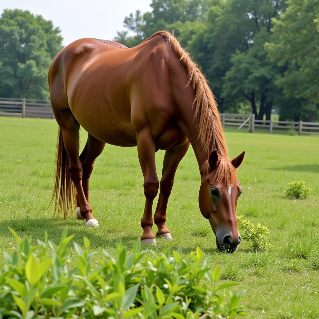 Horse Grazing in a Tick-Free Pasture