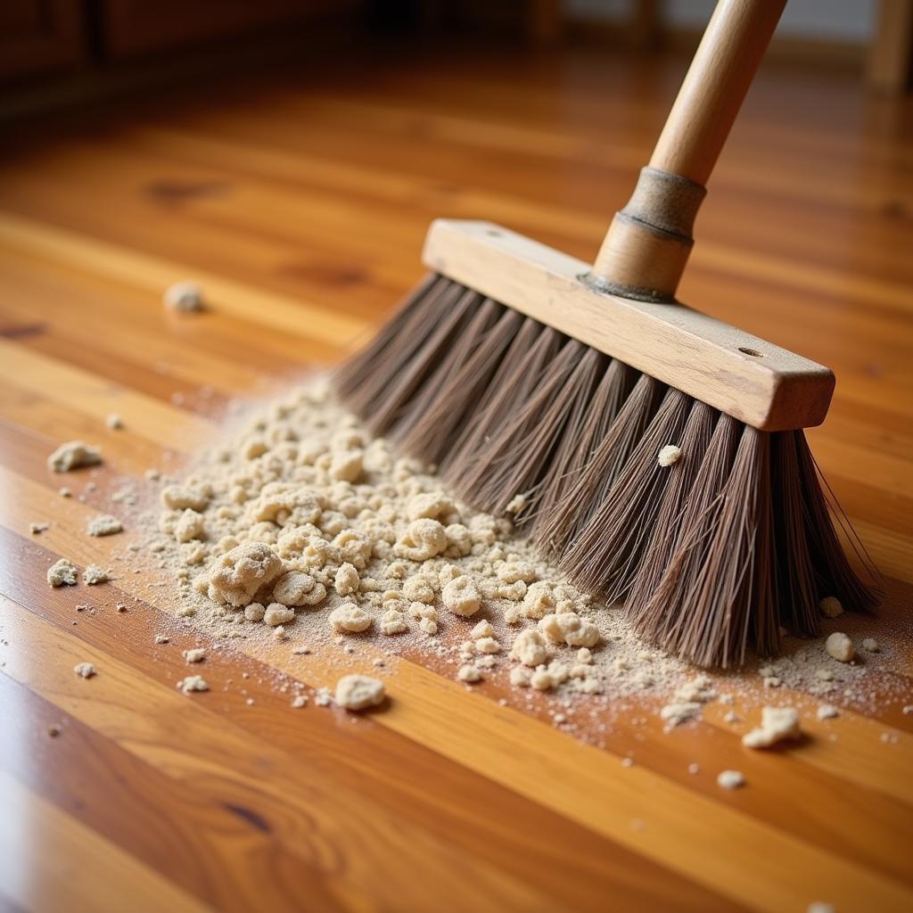 Cleaning Hardwood Floor with Horse Hair Broom