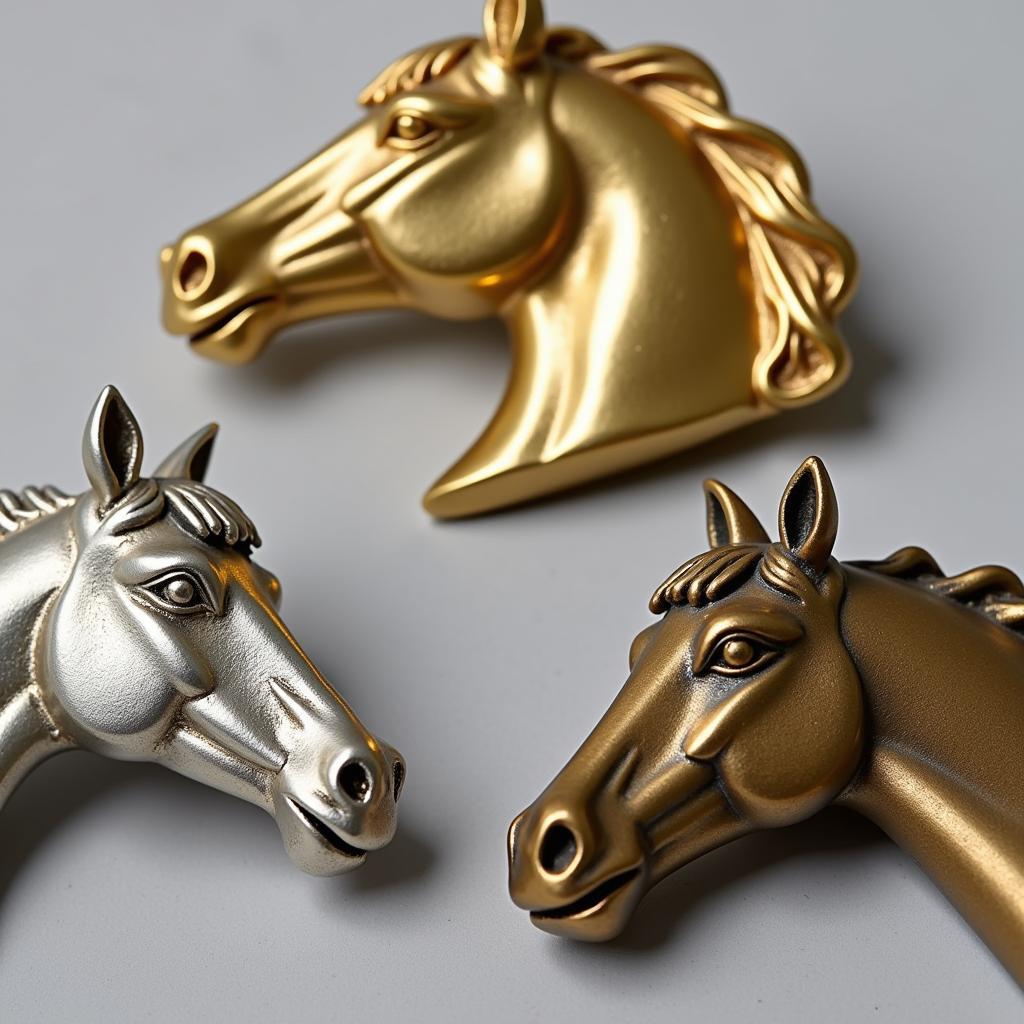 Horse Head Pins in Gold, Silver, and Brass