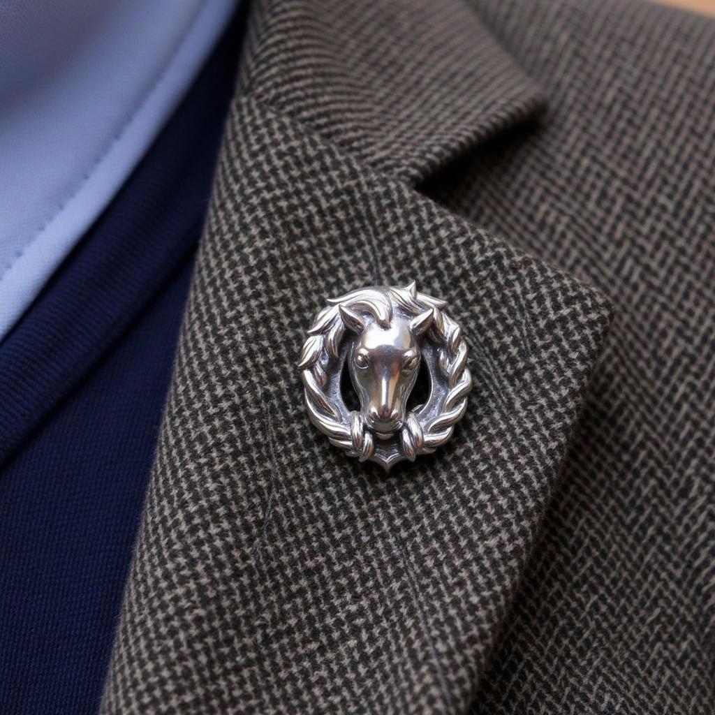 Horse Head Pin on a Jacket Lapel