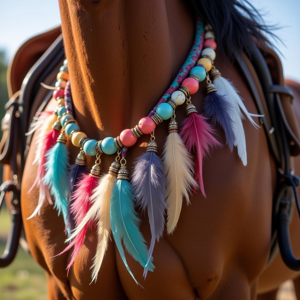 Horse Hippie Costume with Beaded Necklace and Feathers