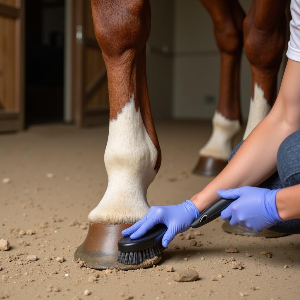 Applying Hoof Moisturizer to a Horse's Hoof