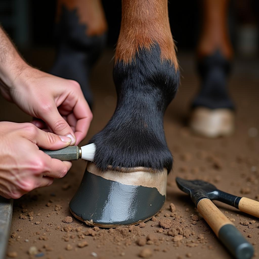 Applying Sole Paint to a Horse Hoof