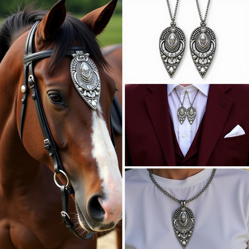 Horse jewelry browband and pendant showcasing intricate designs.