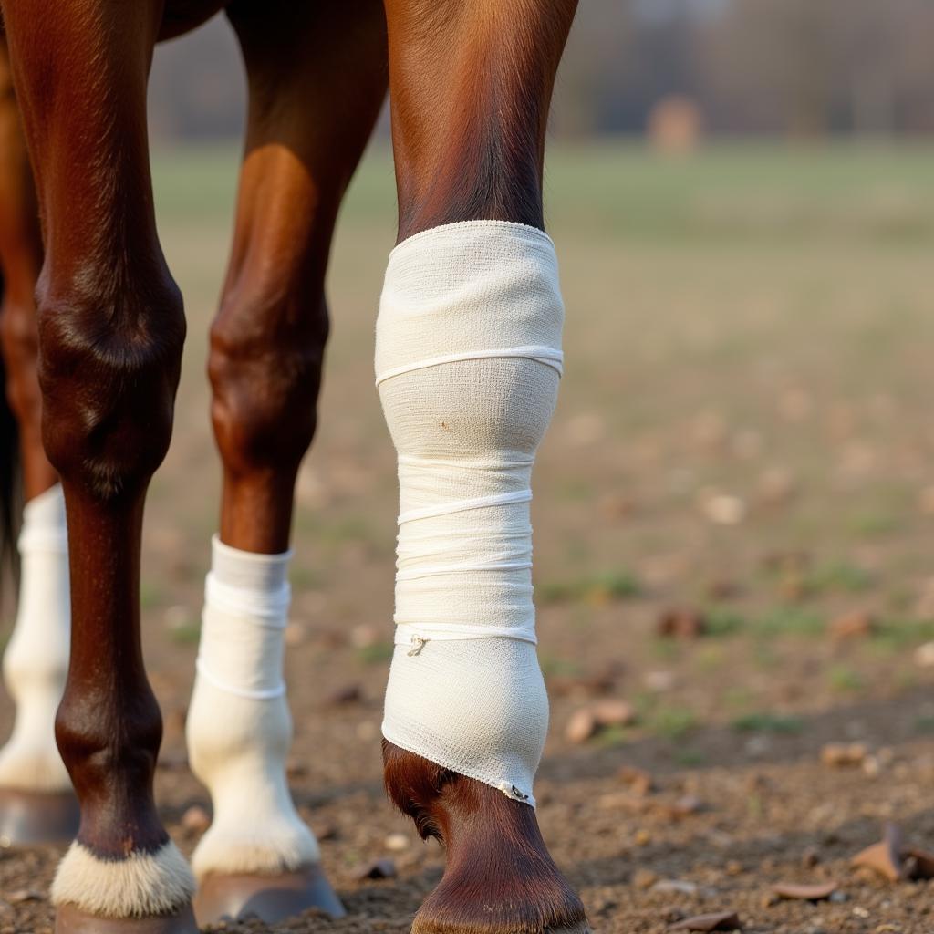 Horse Leg Wrapped with Ichthammol Ointment and Bandage