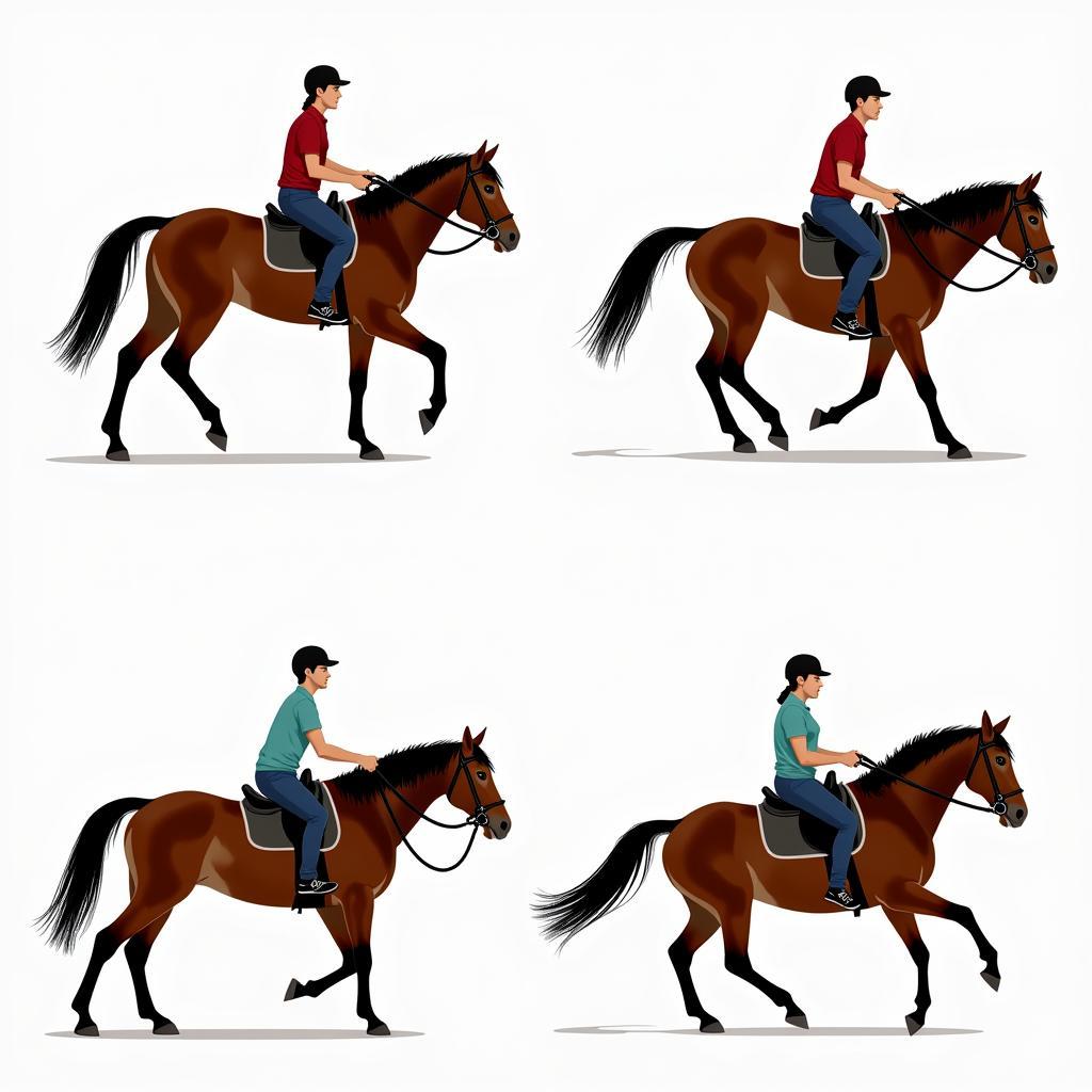 Horse lunging at different gaits: walk, trot, and canter