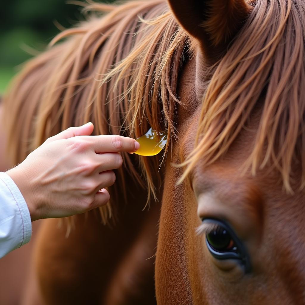 Applying Apricot Oil to a Horse's Mane