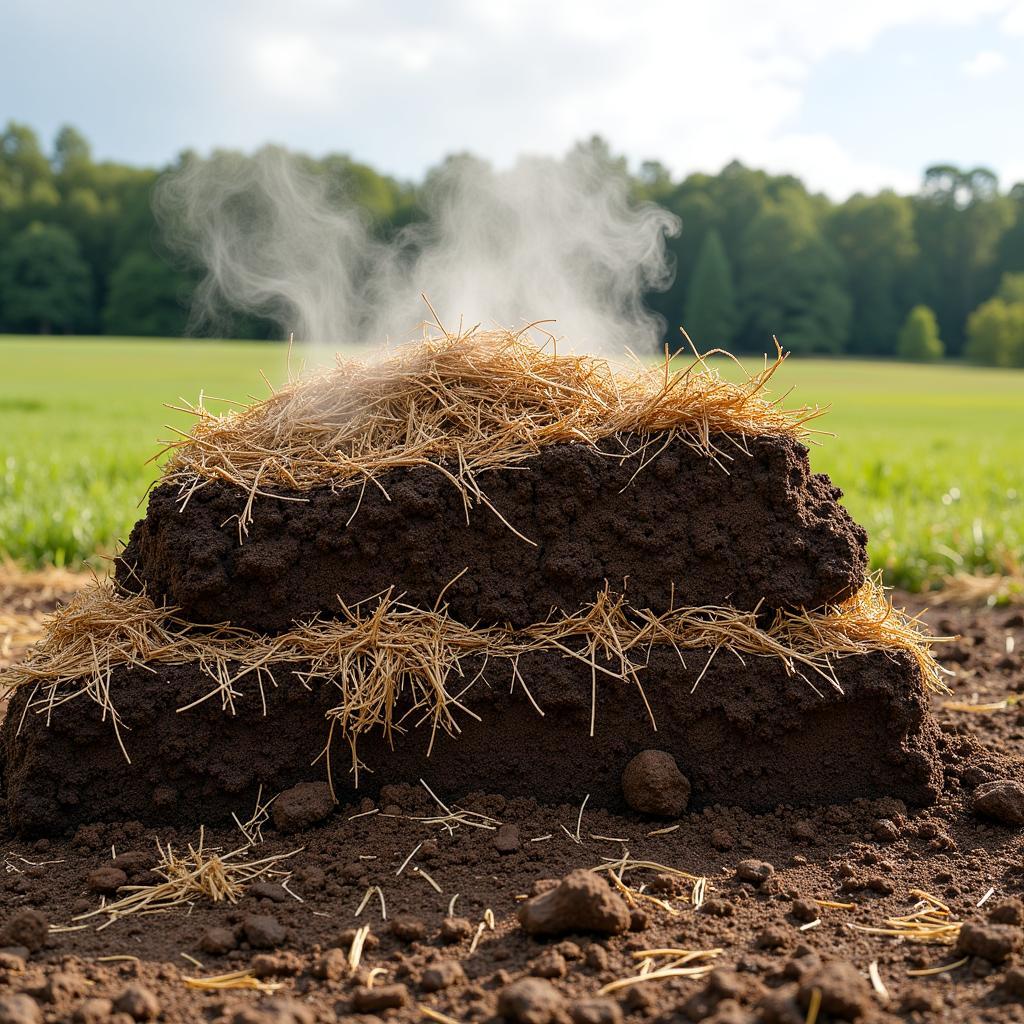 Composting horse manure for vegetable garden use.