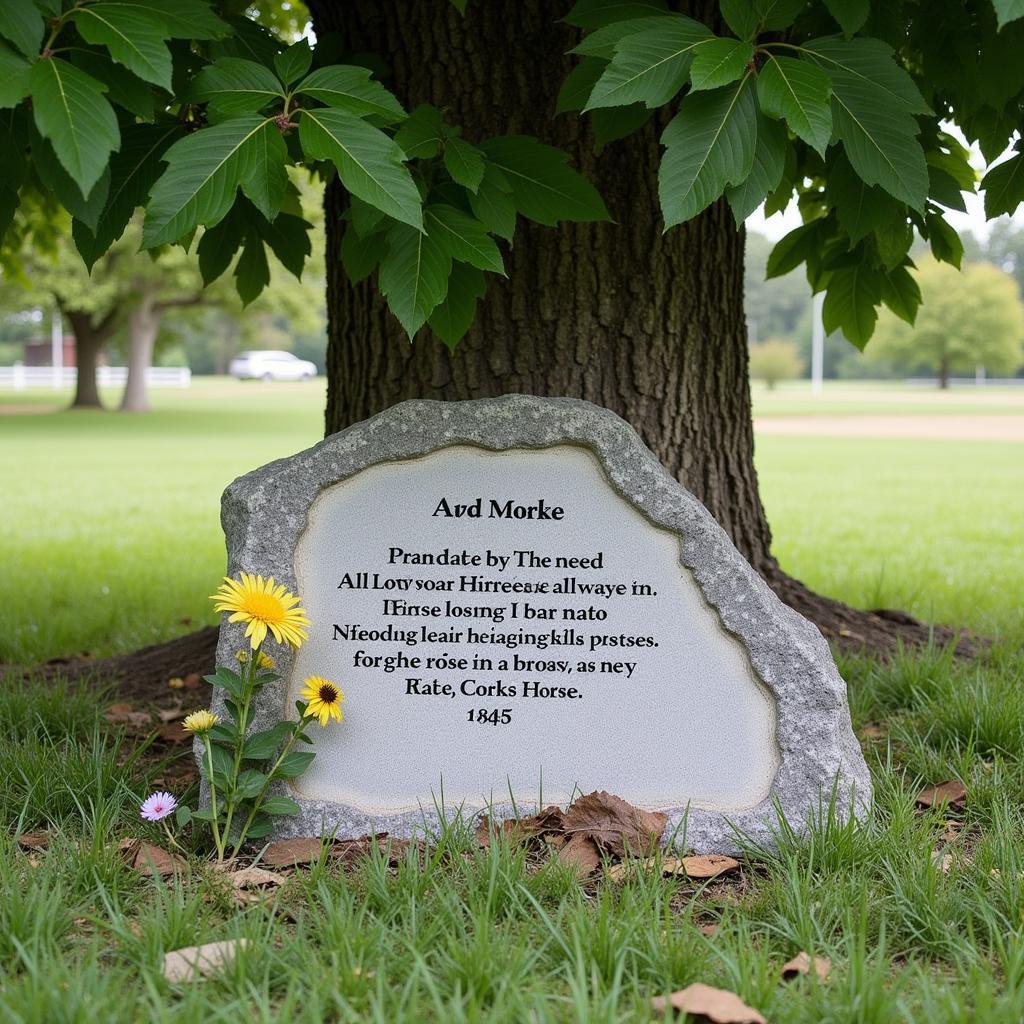 A horse memorial with an inscribed poem