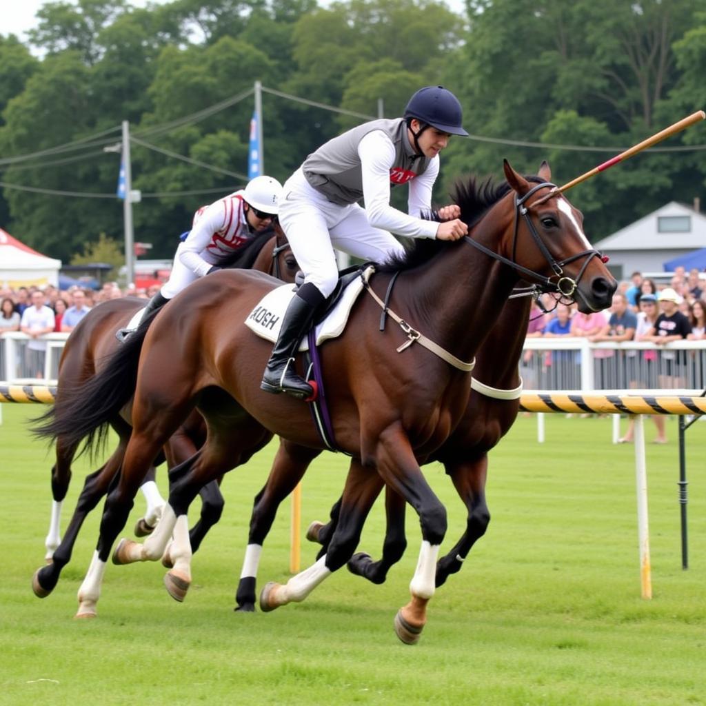 Horse and rider participate in a mounted games relay race