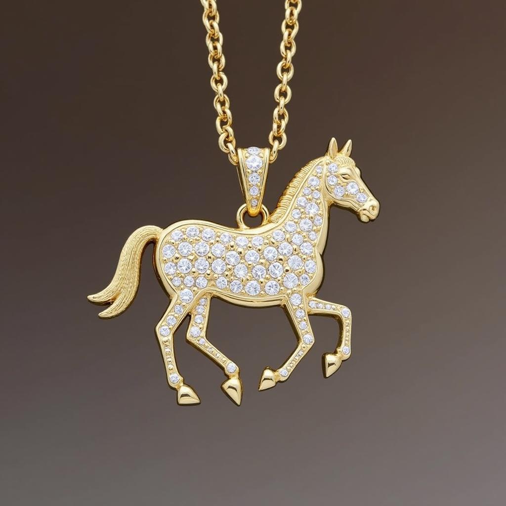 14k gold horse necklace adorned with sparkling diamonds