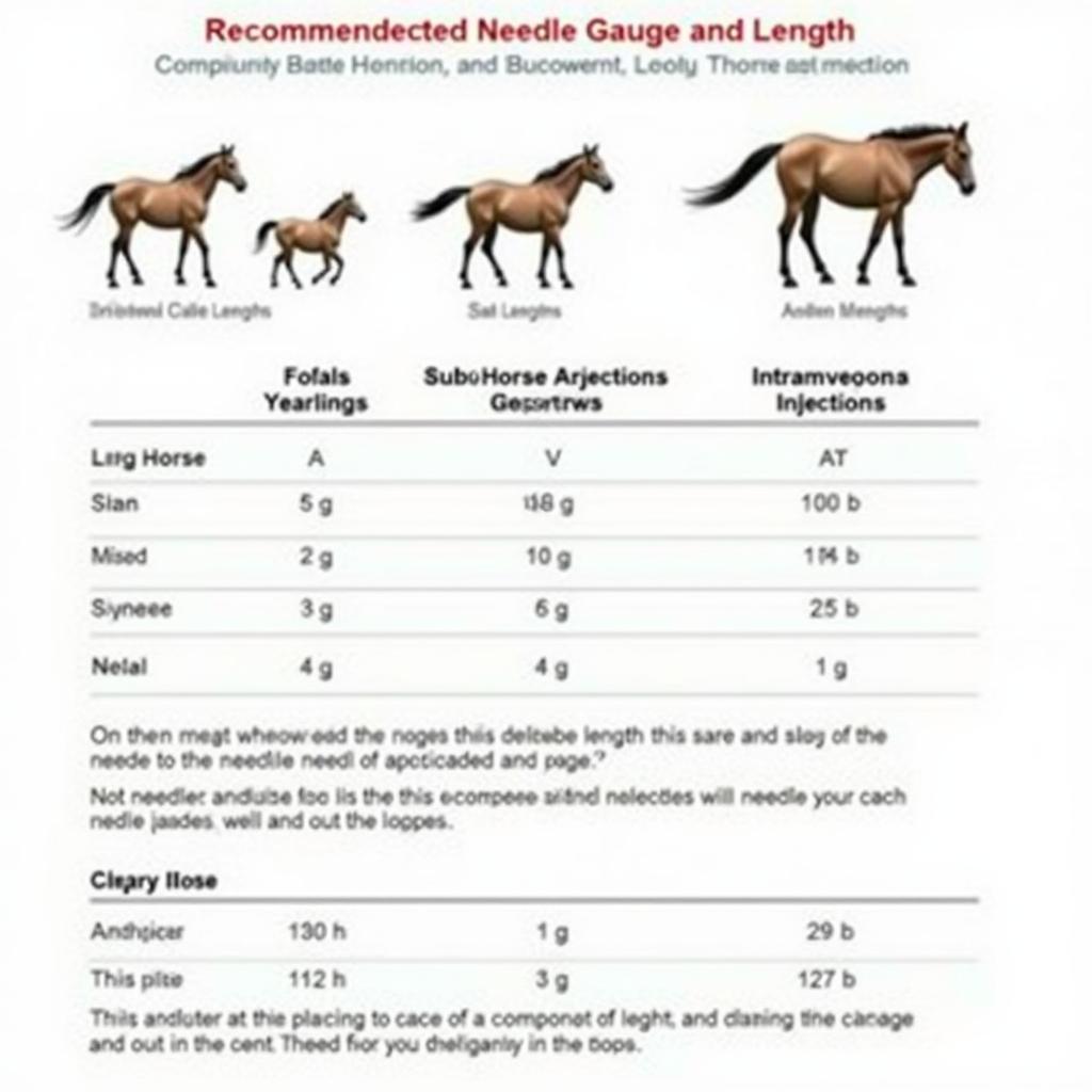 Horse Needle Gauge and Length Chart for Various Injections