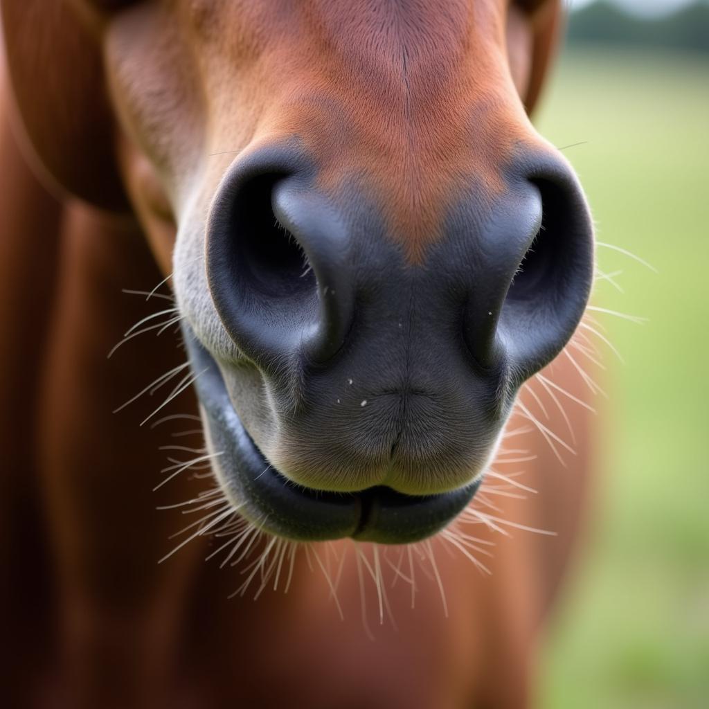 Close-up of a horse's muzzle as it nickers softly, conveying a sense of affection and gentle communication.