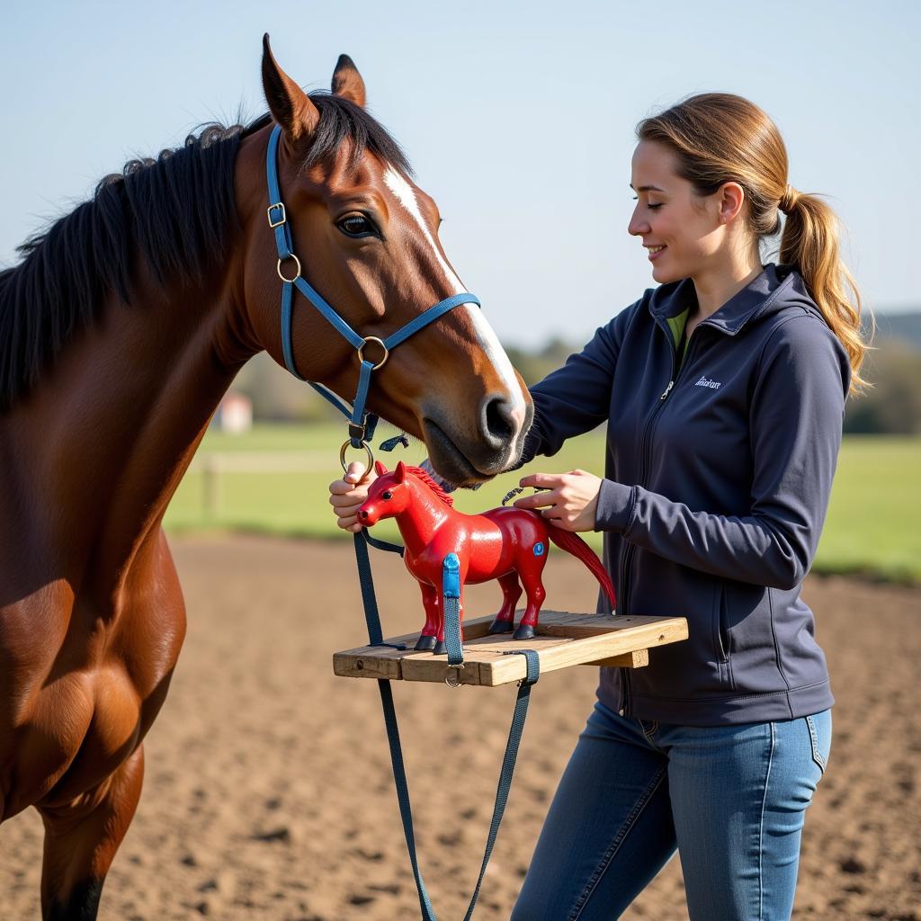 Horse Owner Introducing Walking Toy to Horse