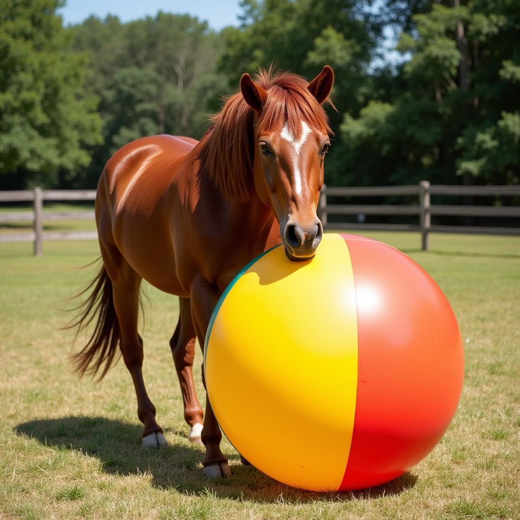 Horse Playing with Large Inflatable Ball