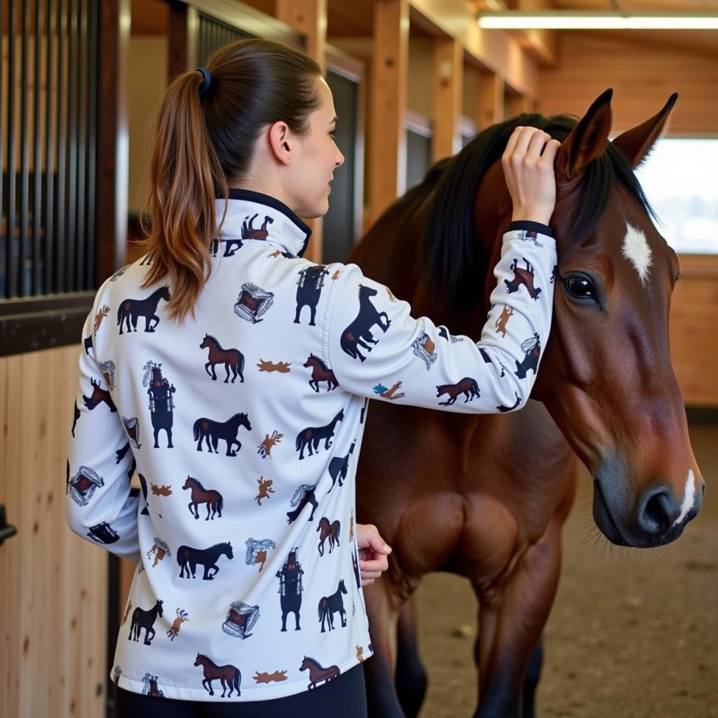 Stylish Horse Print Fleece Jacket for Riders