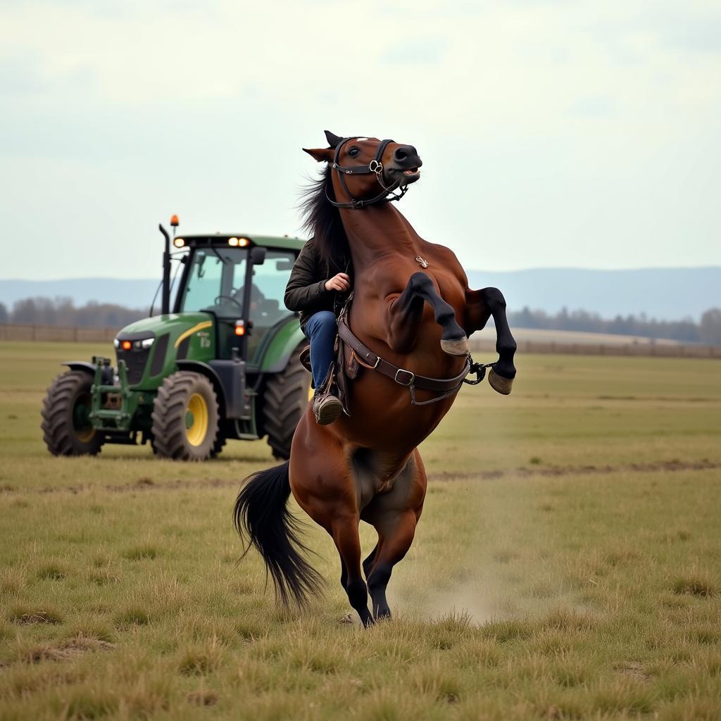 Horse rearing due to fear of a loud noise