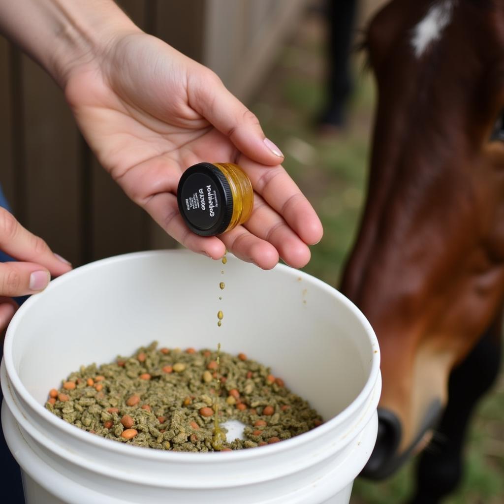 Horse receiving an herbal supplement