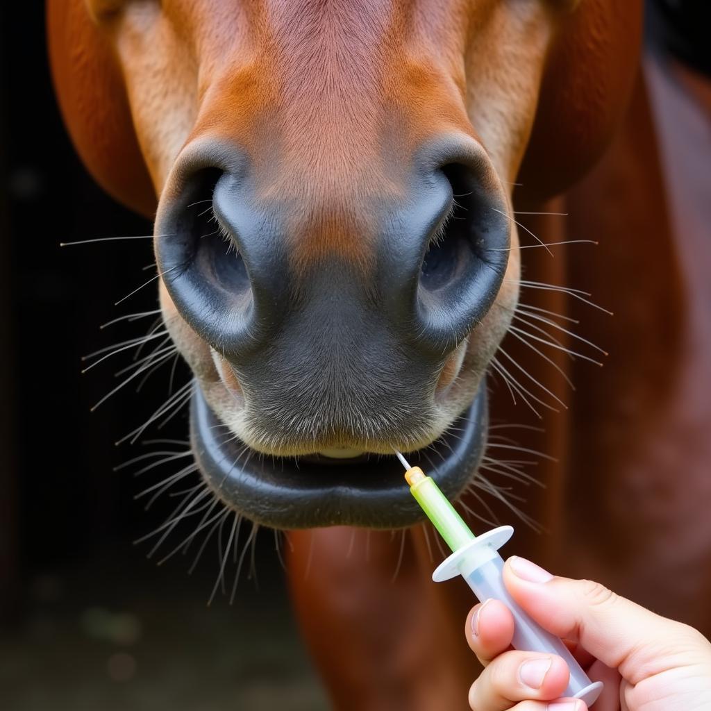 Horse Receiving Oil Supplement