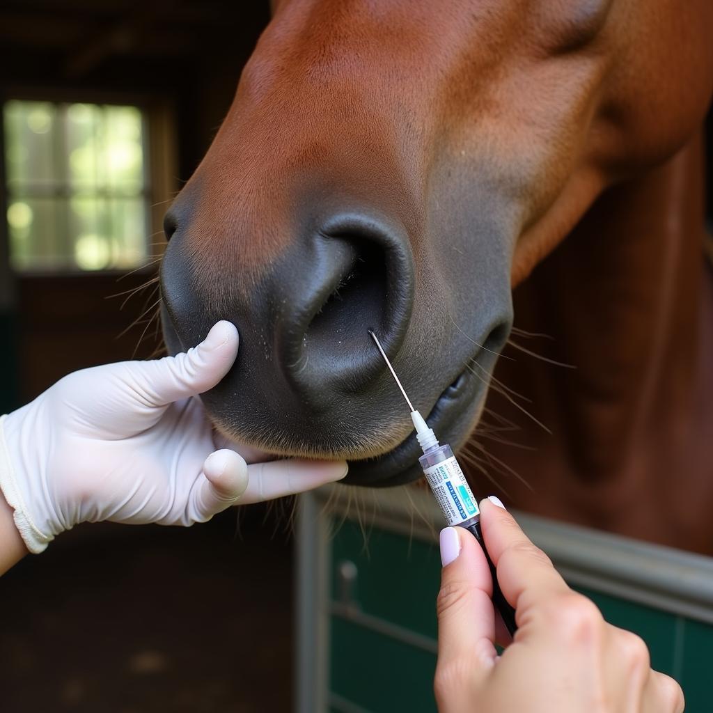 Horse receiving probiotic supplement