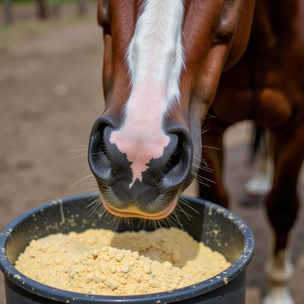 Horse being given a vitamin e supplement