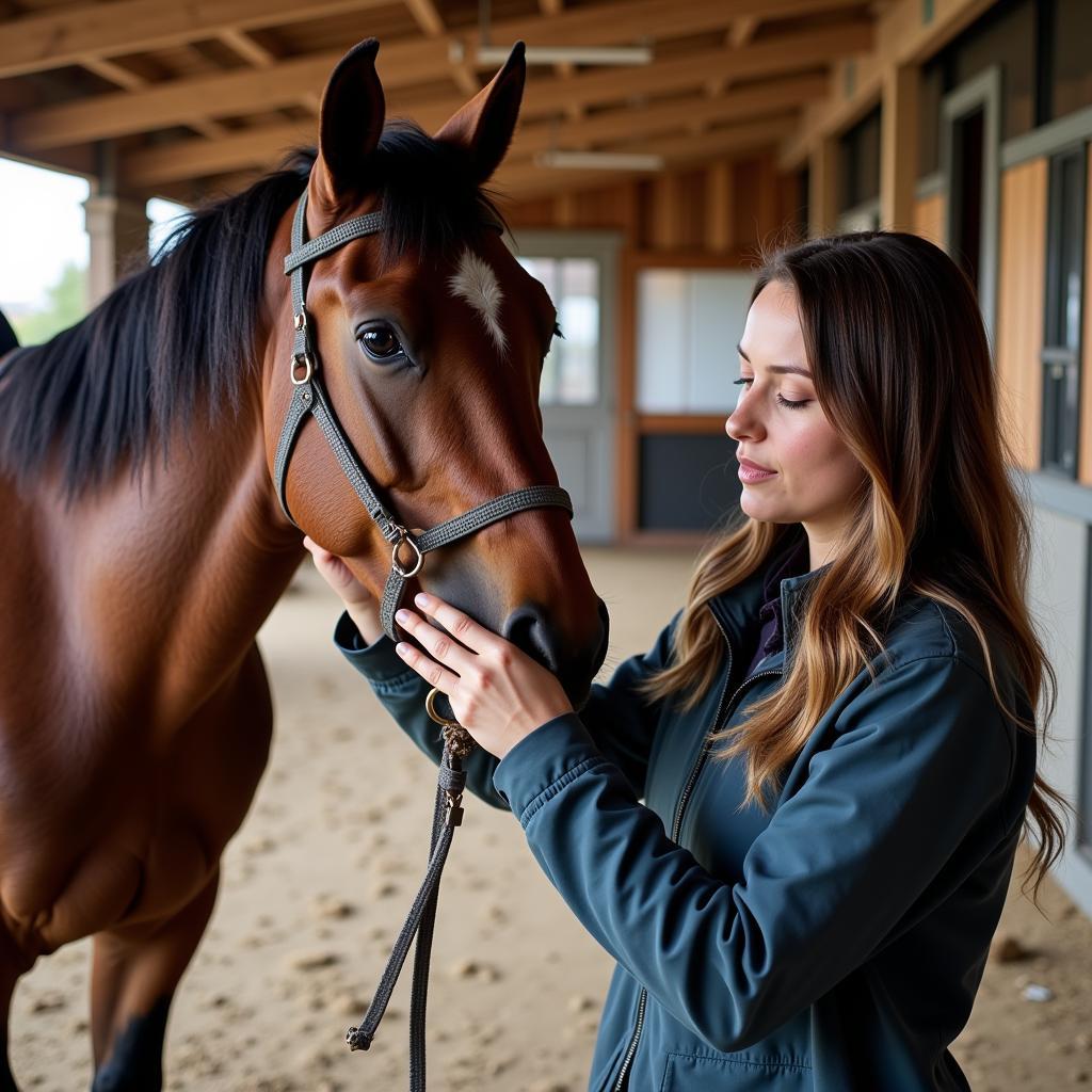 Horse Rescue Volunteer Grooming a Rescued Horse