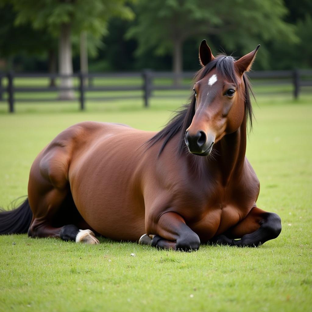 Horse Rest and Recovery: Horse Relaxing in Paddock