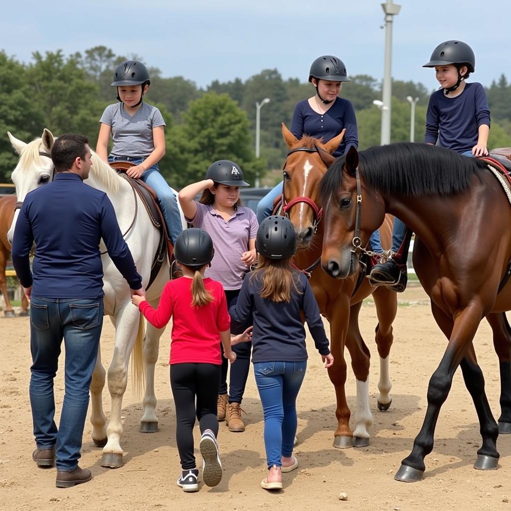 Children Learning to Ride Horses