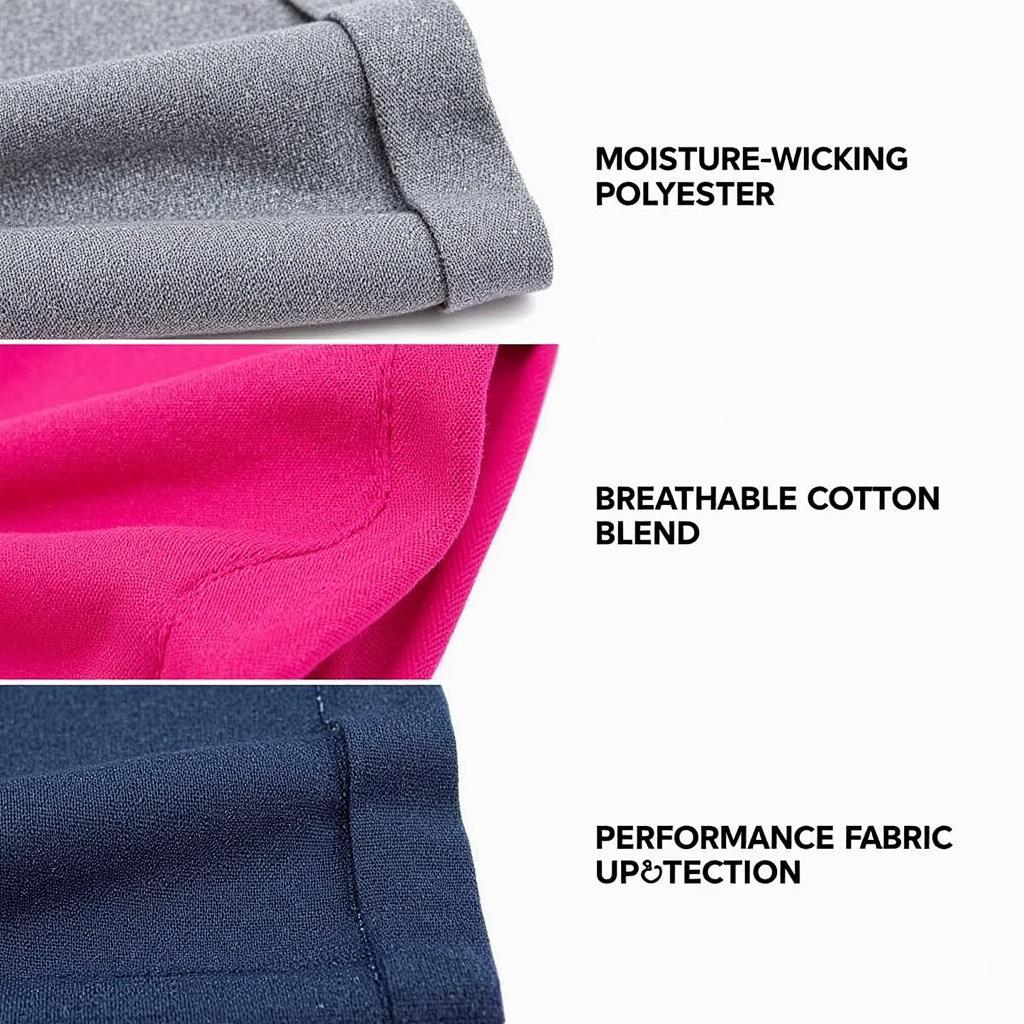 Horse riding tank top fabrics: close-up of moisture-wicking polyester and breathable cotton blend materials.