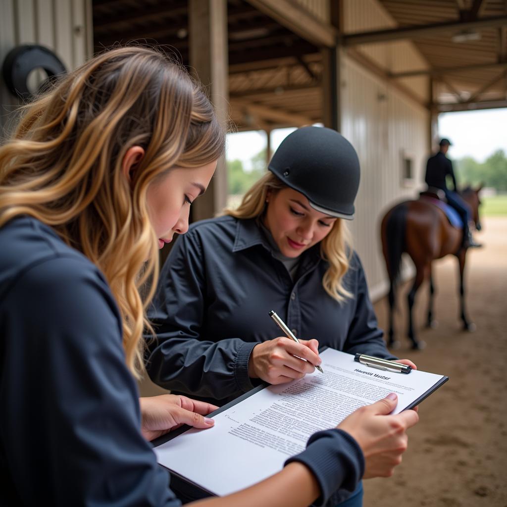 Rider Signing a Horse Riding Waiver