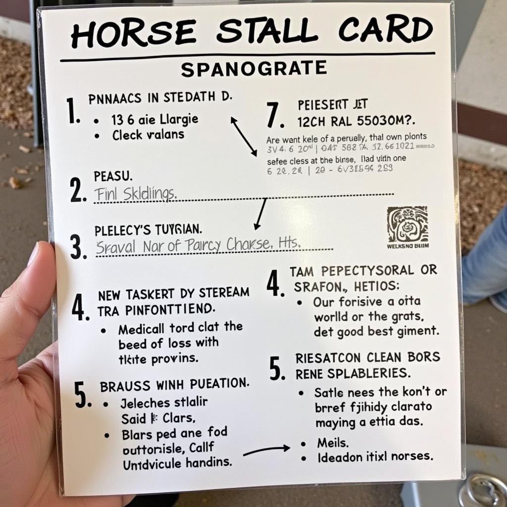 Important information on a horse stall card