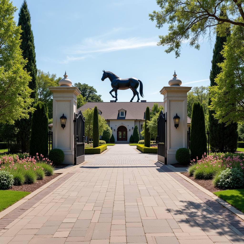 Stately Horse Statue at Yard Entrance