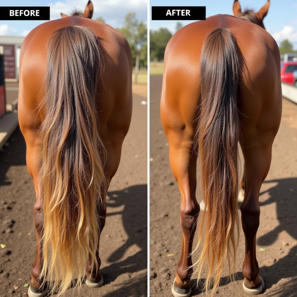 Horse Tail Before and After Apricot Oil Treatment