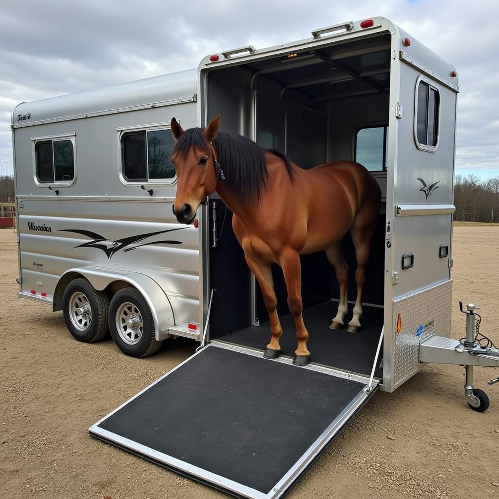 Transporting a horse in a trailer for city riding