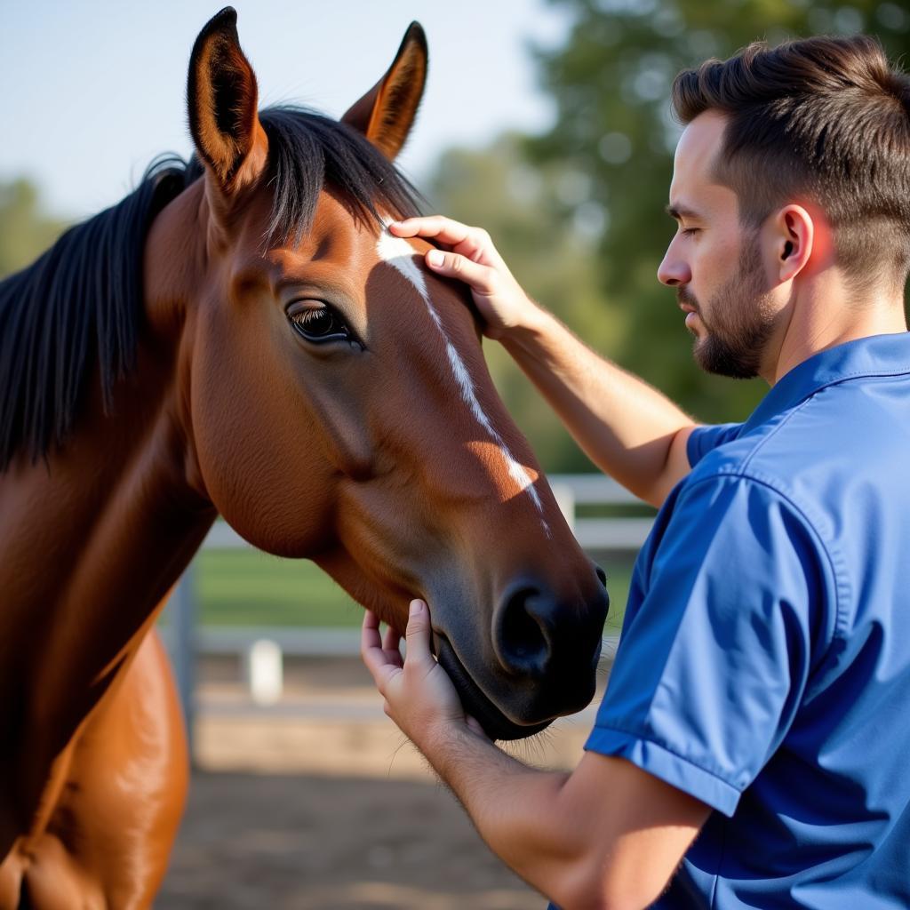 Veterinarian Checking a Horse's Head