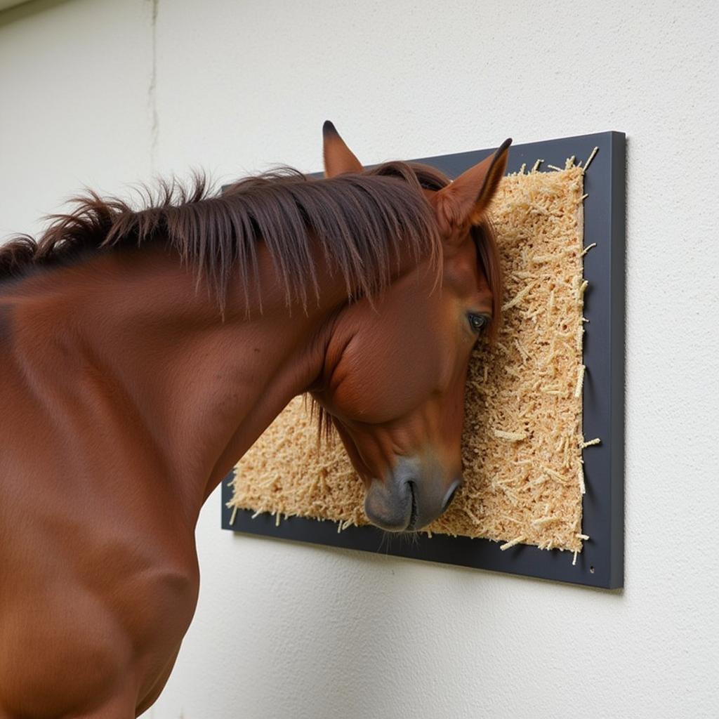 Horse enjoying a scratching pad