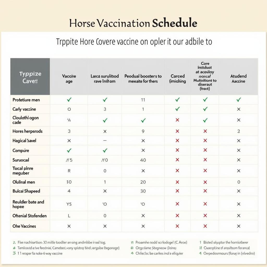 Example vaccination schedule chart for horses