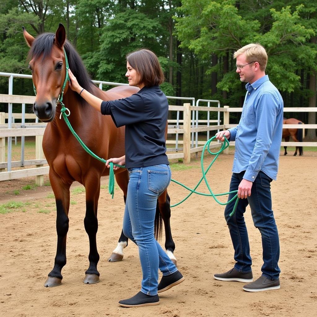 Volunteer Learning Horse Handling Techniques