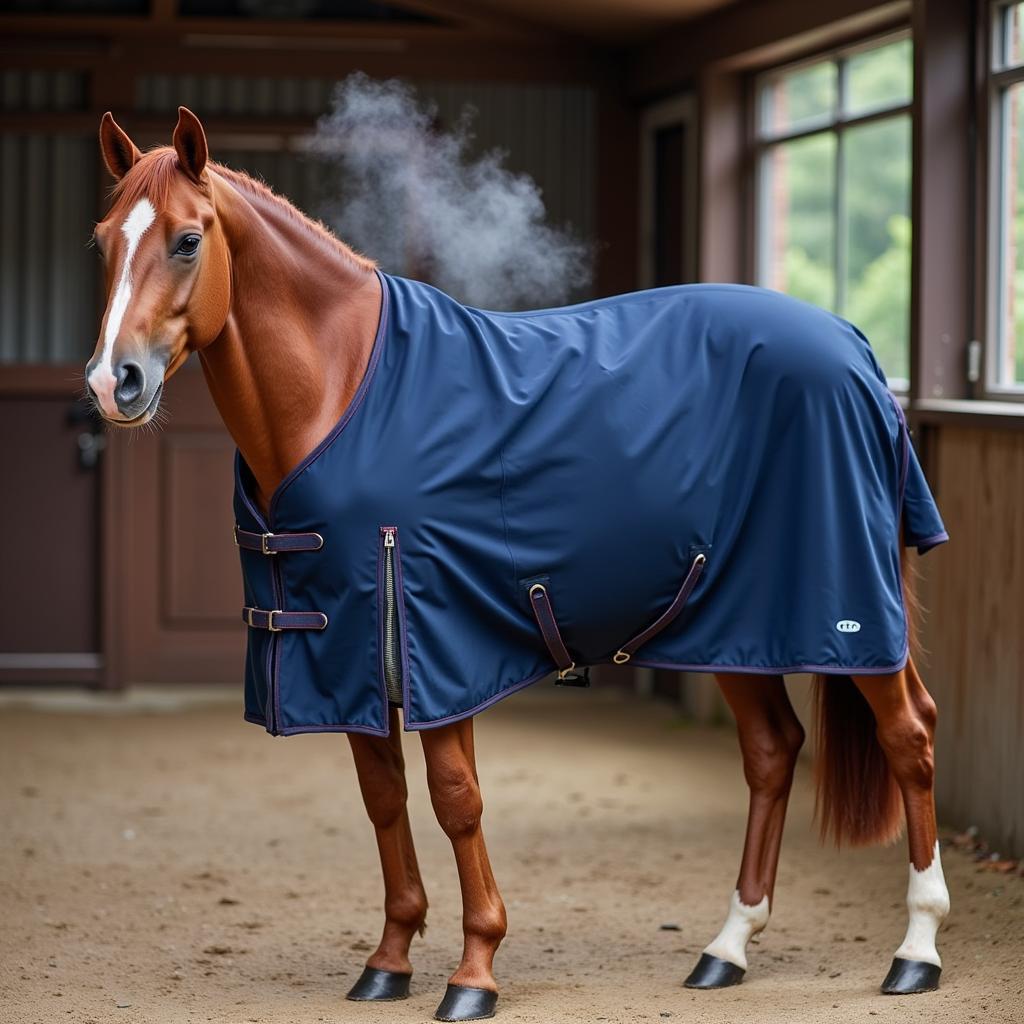 Horse Wearing a Fleece Cooler After a Workout