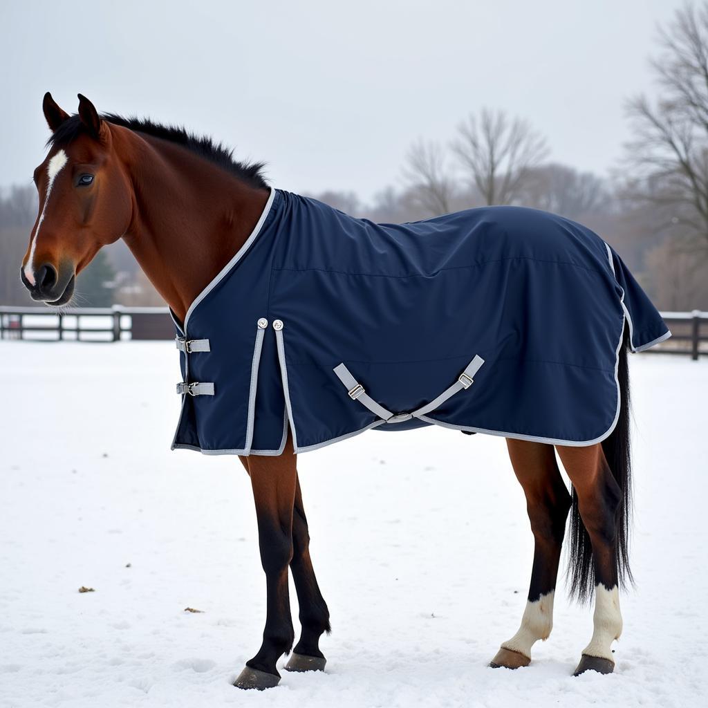 Horse Wearing Jacket in Winter