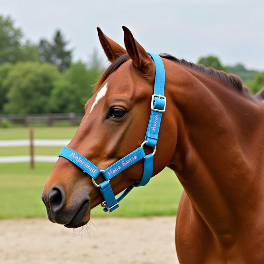 Horse Wearing a Personalized Halter