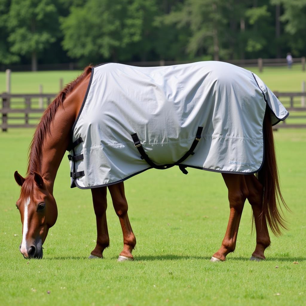 Horse Comfortably Wearing a Sleazy Fly Sheet