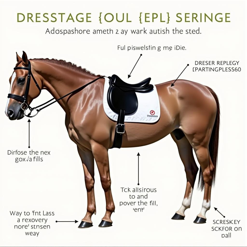 Horse with full tack for dressage competition