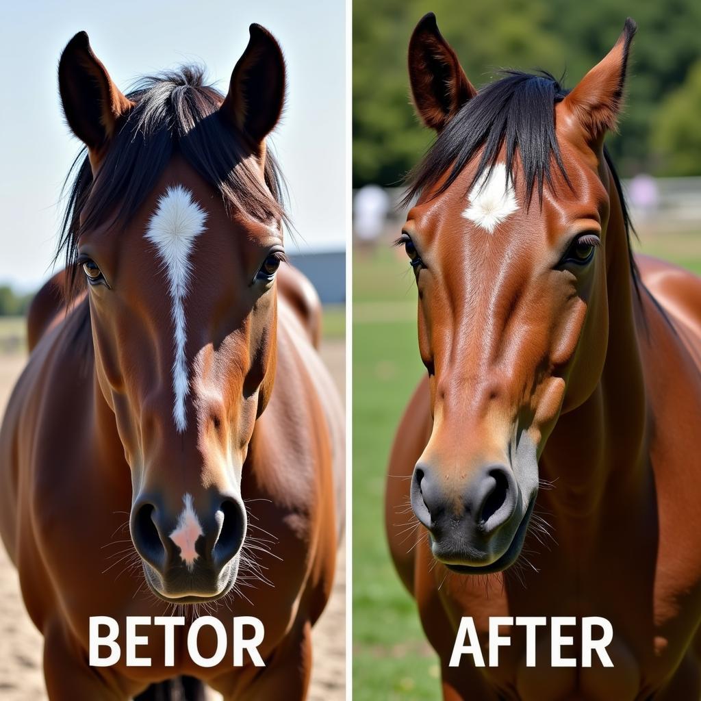 Horse with shiny, healthy coat after wash